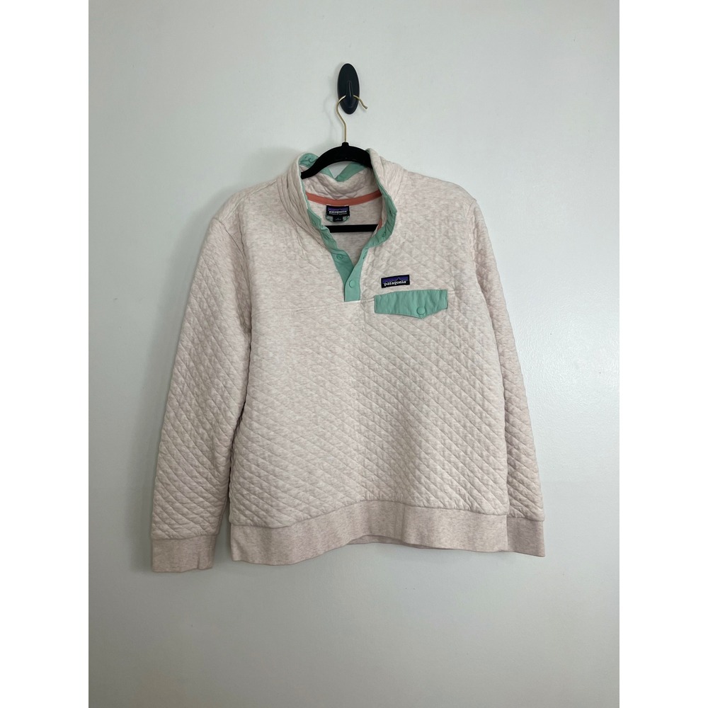 Patagonia Gorpcore Quilted Snap Pullover Womens Large Beige Green 25282